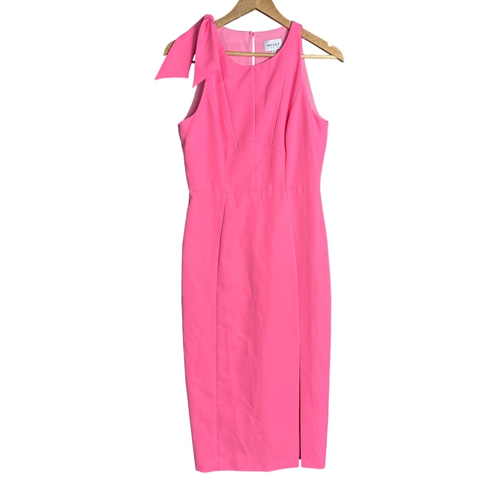 Milly Pink Sleeveless Bow Shoulder Sheath Dress Size 4 Cocktail Wedding‎ Guest